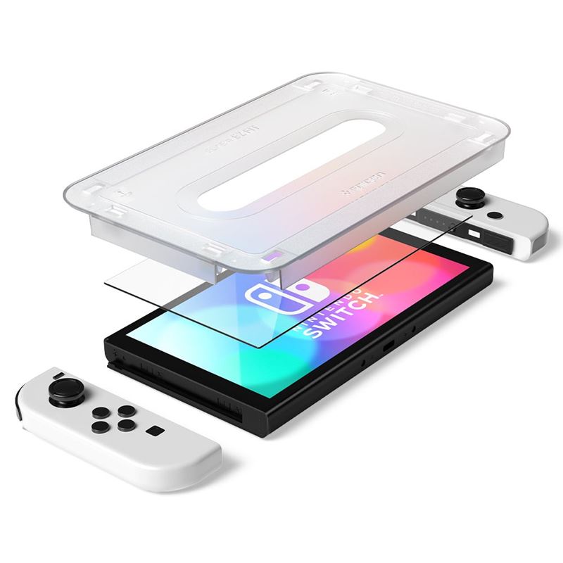 Set 2 folii de sticla Spigen Glas.tR EZ Fit cu rama de montaj pentru Nintendo Switch OLED (Diverse accesorii, AGL03829) by www.silkase.ro